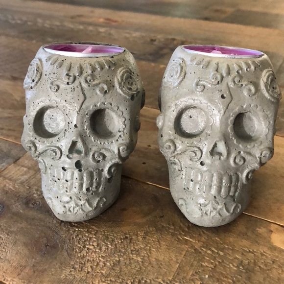 Sugar skull concrete candle votive set